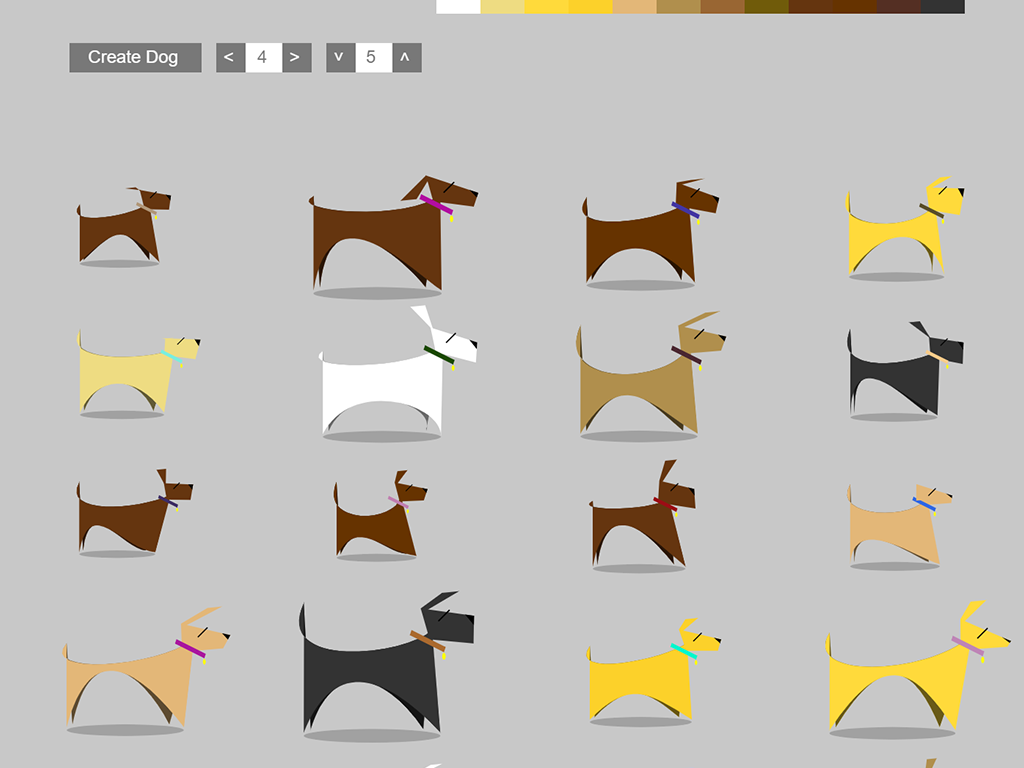 Image of a visualization of 16 randomly generated illustrated dogs.